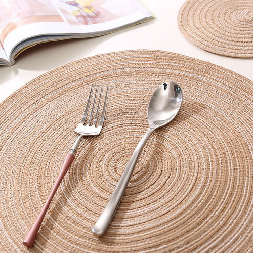 Japanese handmade ramie round placemats, threaded thickened table mats, creative woven coasters and bowl mats, Western food insulation mats