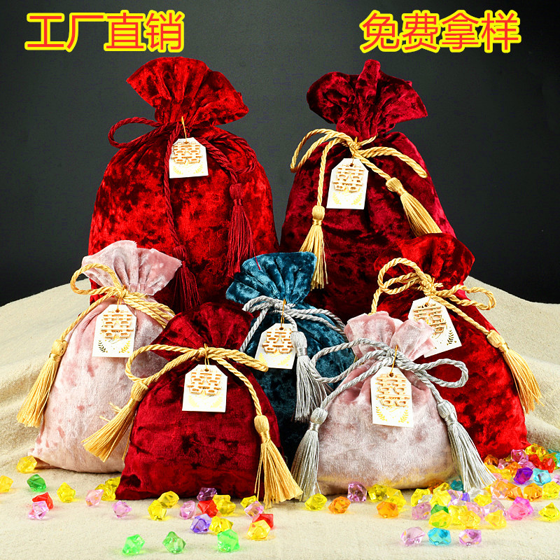 新款创意包装丝绒布袋子中欧式回礼喜糖袋高档束口糖果袋布袋定制
