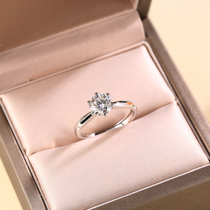 Classic Six Prong Open Ring Imitation Moissan Diamond Copper Ring display picture 2