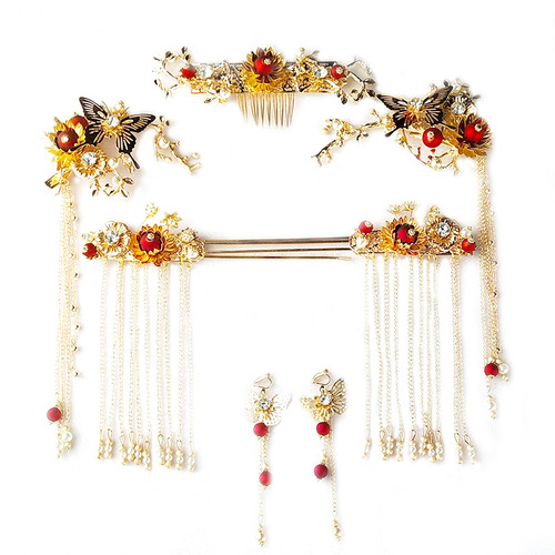 Chinese bridal headdress Phoenix Crown Hanfu Accessories Fringed wedding show Wo clothing hair accessories women