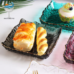 海晶玉創意金邊透明四方冰露玻璃餐盤北歐ins水果盤零食盤沙拉碗