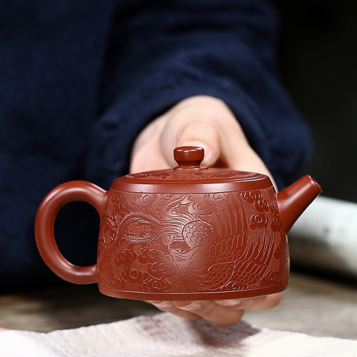 Yixing raw ore hand-painted purple sand pot wholesale Dahongpao Longfeng well railing pot tea set customized one piece drop shipping