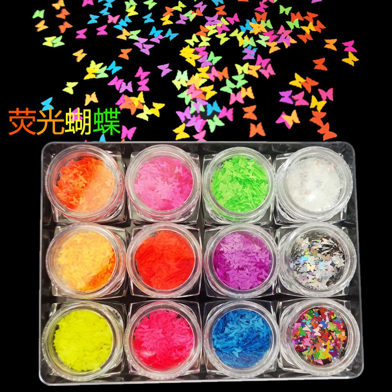 New nail fluorescent butterfly sequins suit thin matte butterfly nail glitter powder sequins eye makeup patch