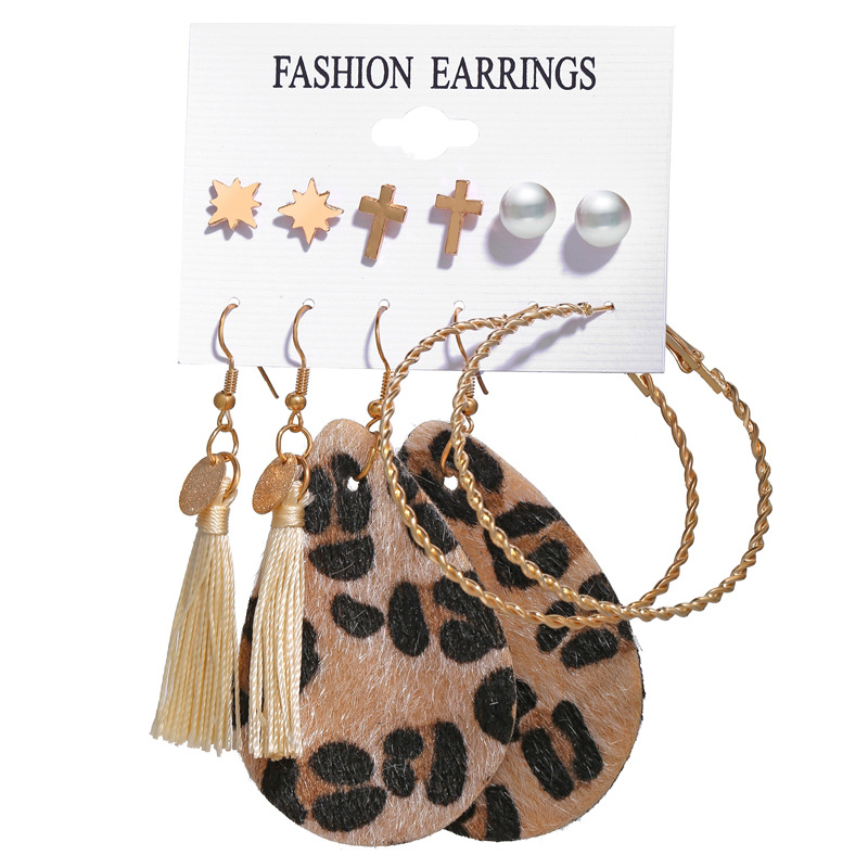 Fashion Jewelry New Tassel Earrings Set Six-piece Creative Leopard Earrings Wholesale Nihaojewelry display picture 2