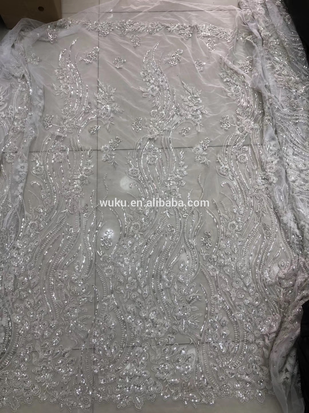 高品质钉珠亮片蕾丝面料 欧美韩风婚纱礼服蕾丝珠绣 BD-105