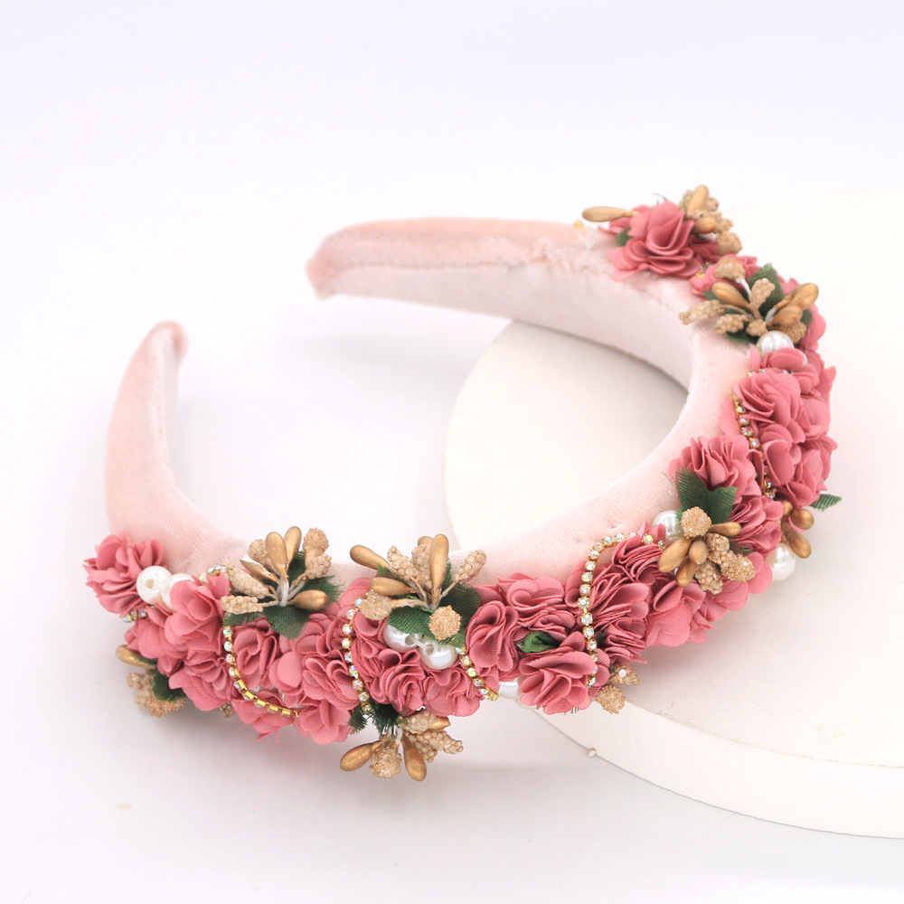 Sponge Headband Diamond Chain Flowers Hand-sewn Four-color Headwear Fashion Prom Headband display picture 10