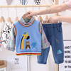 Children's knitted sweater, denim shirt, set, Korean style, long sleeve, children's clothing, 3 piece set