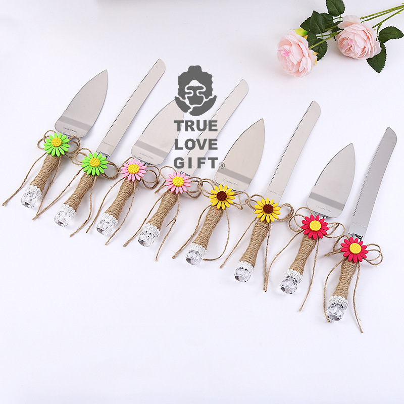 天然手工麻绳装饰西式婚礼蛋糕刀铲太阳花披萨刀厂家现货烘焙用具|ms