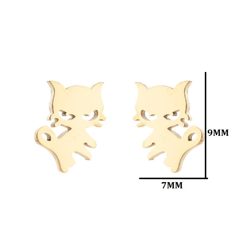 10g Weight PVD Coated Gold Plating Process PVD Coated 18K Gold Real Gold Plated Cat 304 Stainless Steel Cute Waterproof Non Tarnish Ear Studs