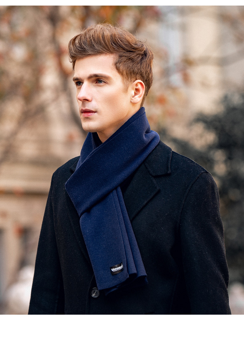 Warm Wool Scarf For Men Winter Solid Color Versatile Neck Warmer_voghion.com