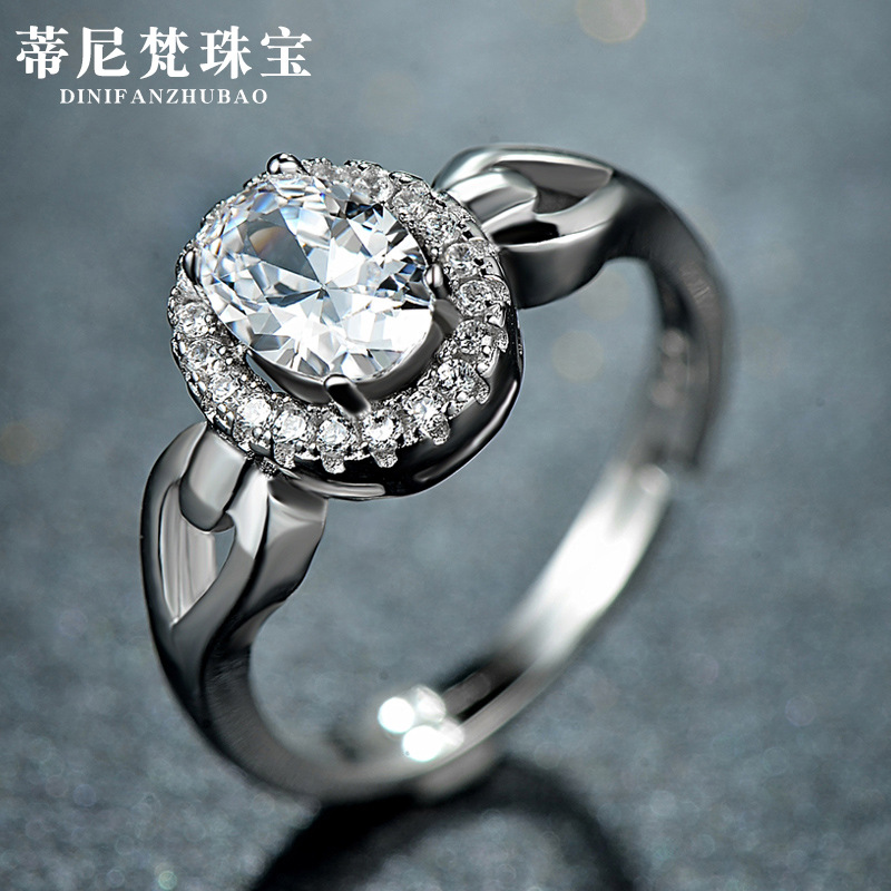 Japonés y coreano de moda elegante anillo femenino S925 plata diamante incrustado anillo abierto simple anillo de dedo índice anillo de diamante de simulación