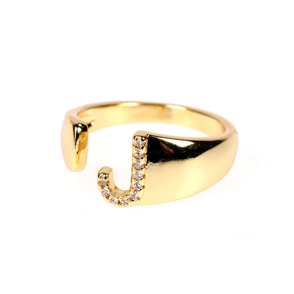 Nuevo Anillo Ajustable De Diamantes De Oro Abierto De 26 Letras display picture 17