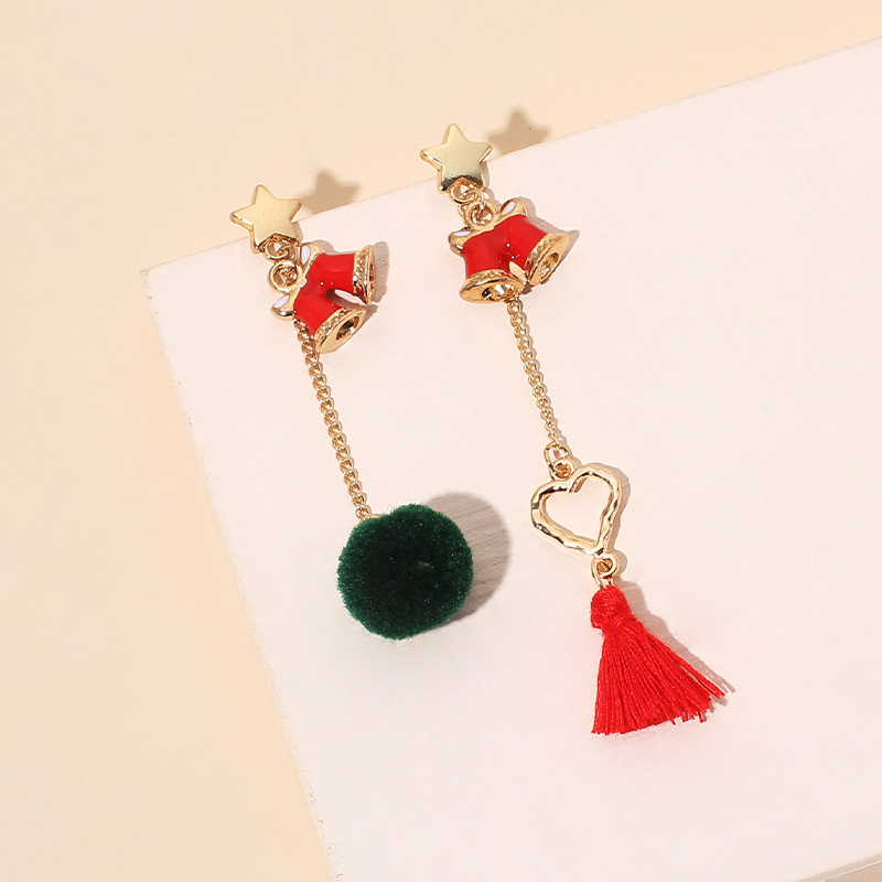 6g Weight Earrings Classification Wedding, Travel, Birthday, Festival Occasion Women'S Gender INS Style, Fashion Style Asymmetrical Plush Tassel Christmas Earrings 2