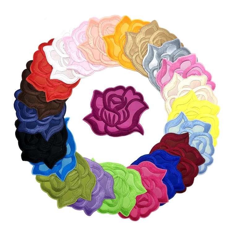 新款玫瑰花刺绣布贴服装装饰背胶补丁贴大号花卉修补贴电脑绣花章