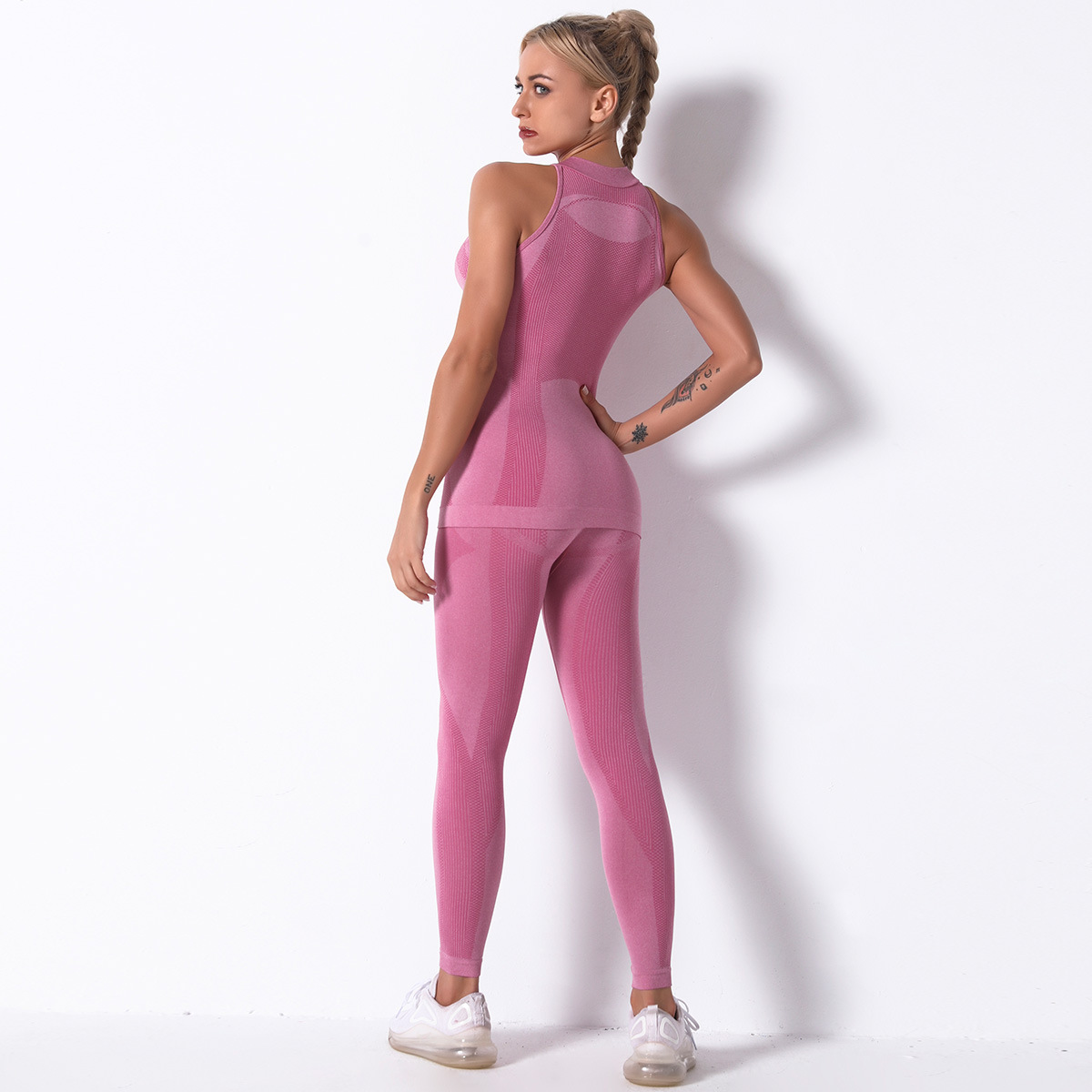knitted striped moisture wicking yoga suit  NSNS11059