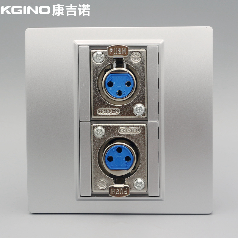 银色86型单2个母卡农插座面板 二位大三芯母头卡侬麦克风话筒面板