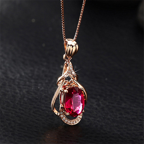 Korean version pigeon blood ruby ​​tourmaline pendant colored gemstone pendant necklace for women 18K plated inlaid ruby ​​drop pendant