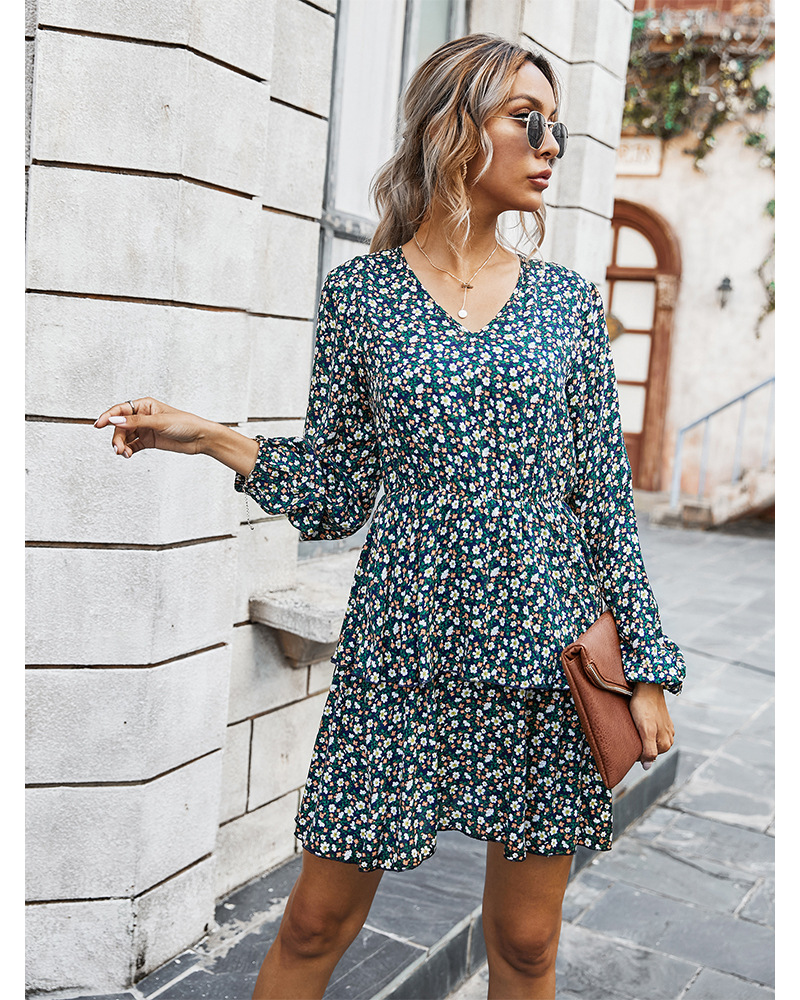 new autumn women s clothing store bursting round neck sweet floral dress NSKA200