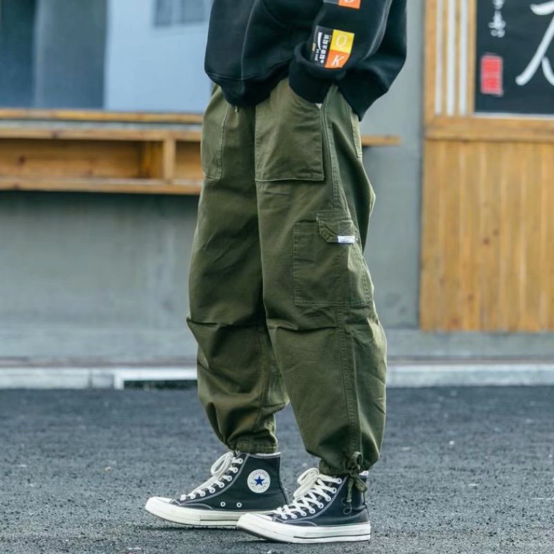 Japanese Style ins Style Overalls Men's Casual Pants Trendy Brand ulzzang Loose Wide-leg Drawstring-tied Hip-hop Pants