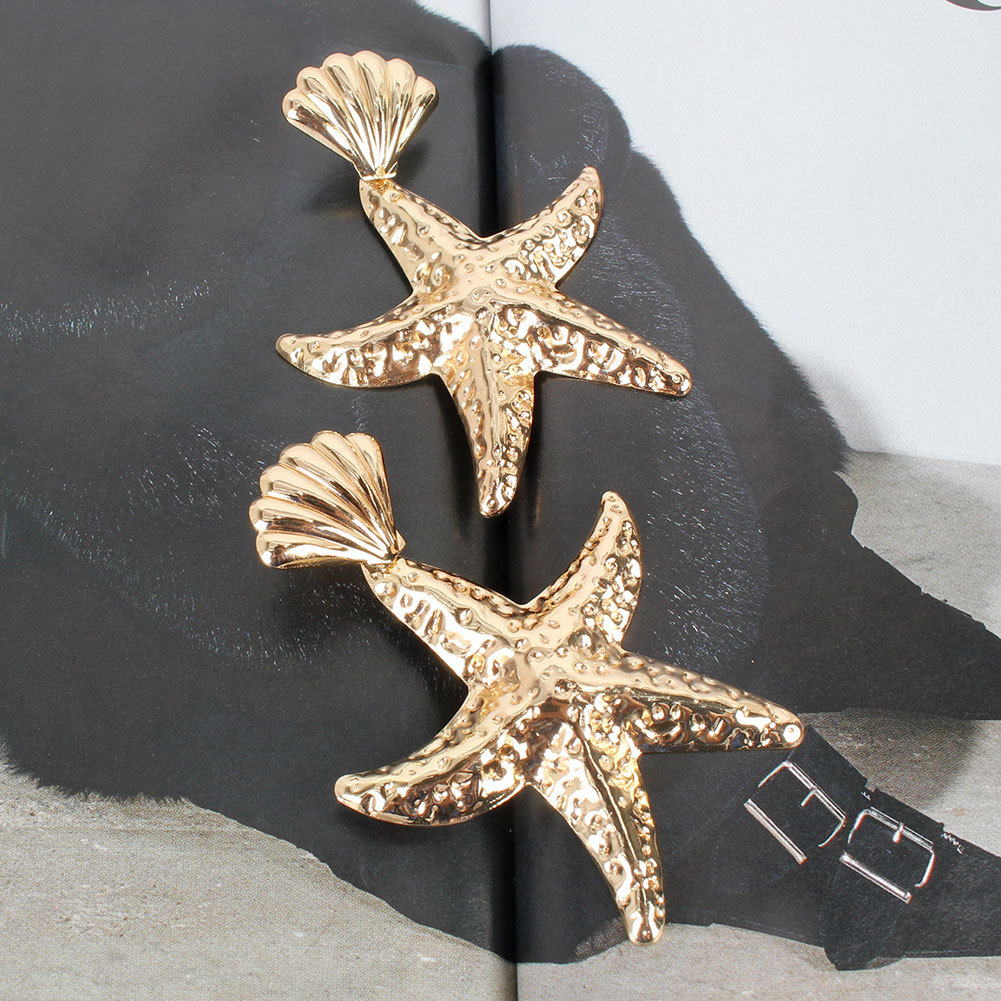 Lady Fashion Ethnic Style Starfish Plating Inlaid Shell Alloy No Inlaid Earrings display picture 3