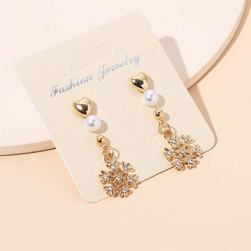 6g Weight Earrings Classification Wedding, Travel, Birthday, Festival Occasion Women'S Gender Cute Cartoon Zircon Christmas Pearl Earrings Set 10