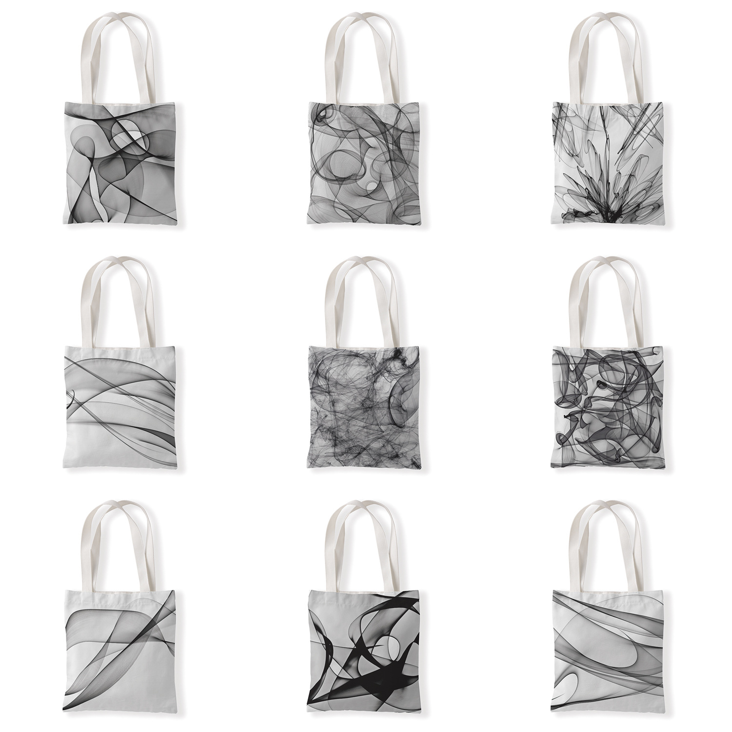 黑色几何波纹图案帆布材质袋学生单肩零钱袋小手拎包休闲百搭女包