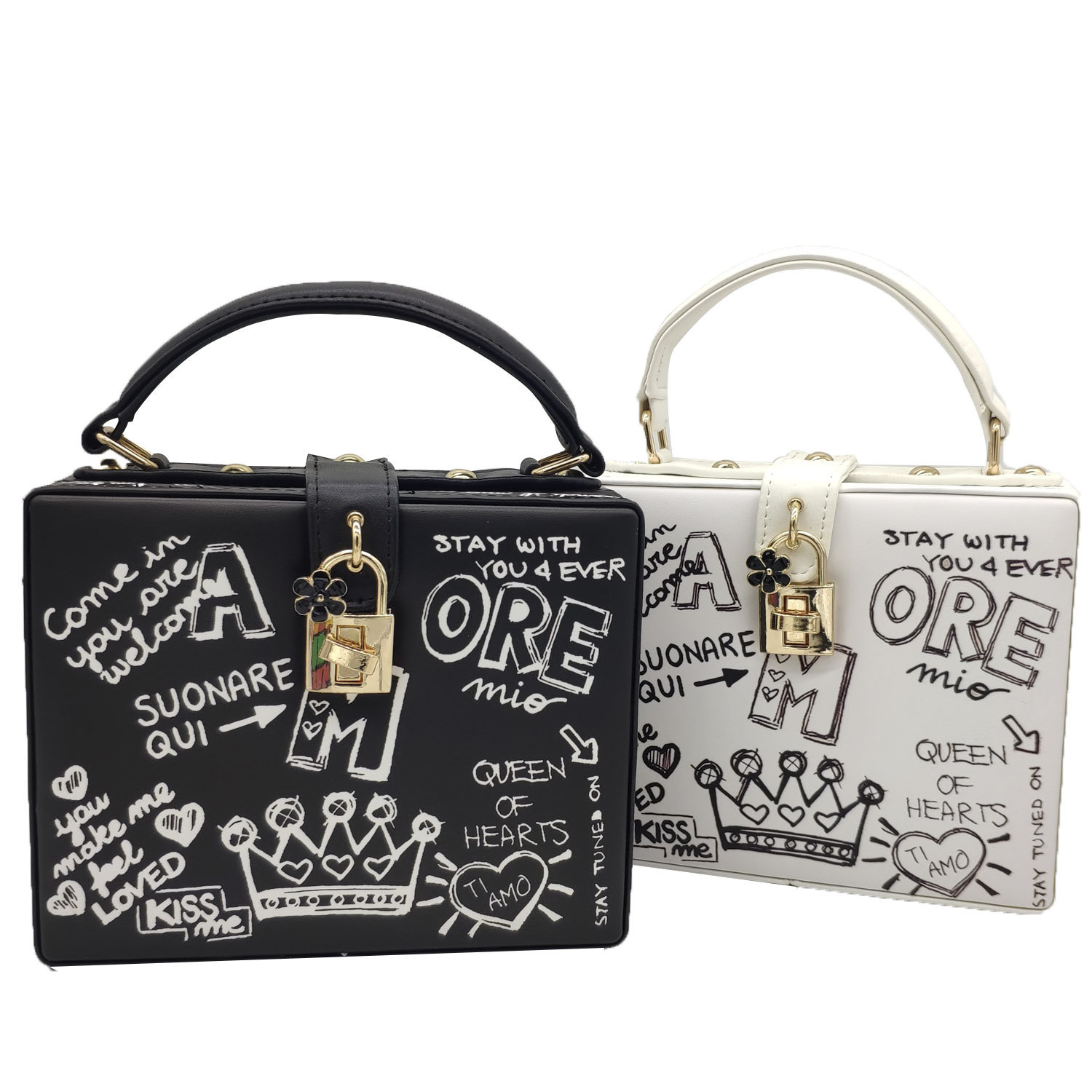 Graffiti Box Lock Small Square Handbag display picture 12