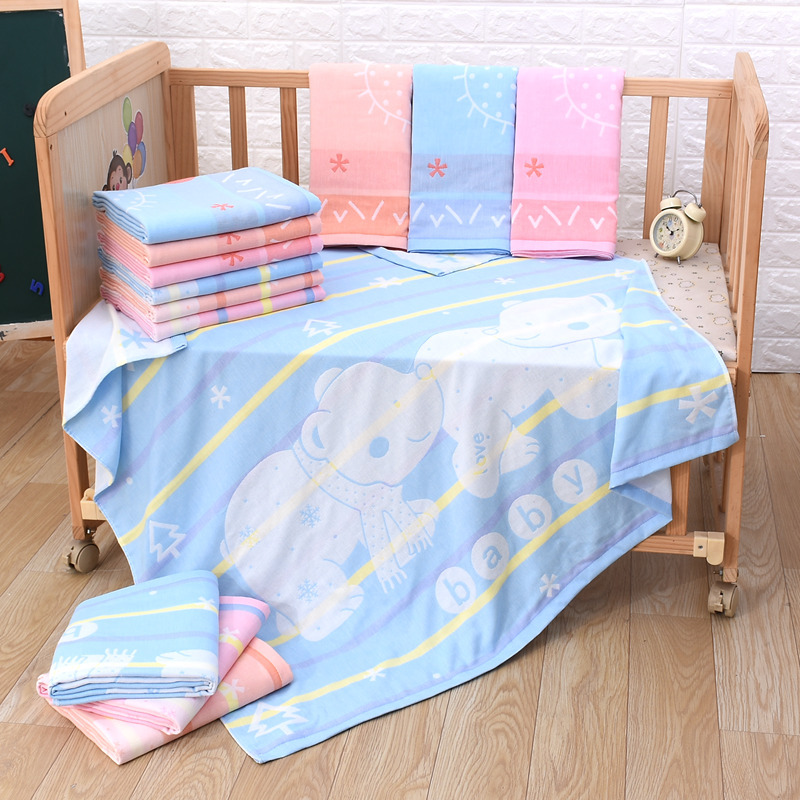 [double-deck Gauze Children are  110*110cm pure cotton square Gauze Bath towel Cartoon Jacquard weave Gauze Bath towel
