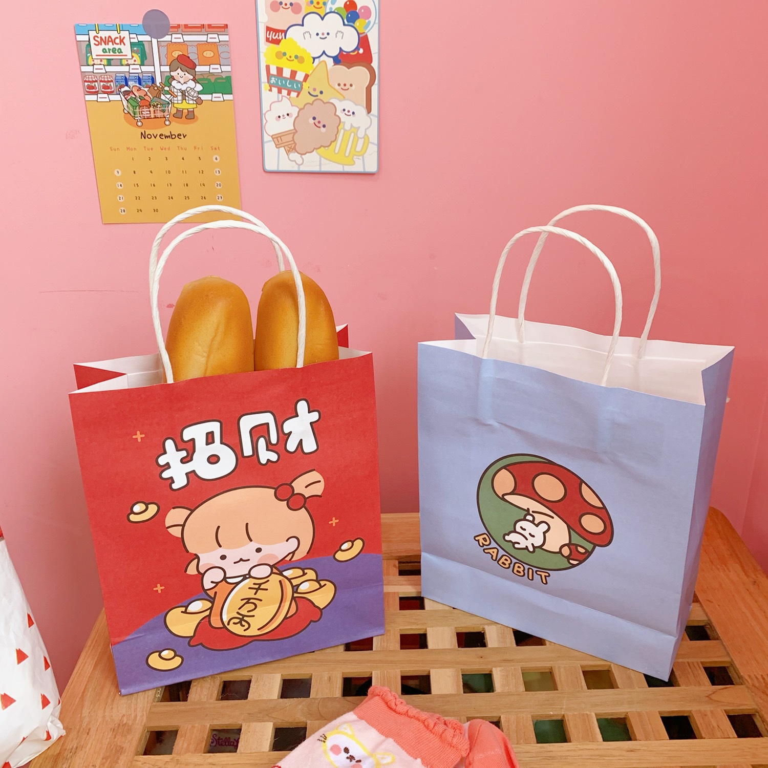 Cute Simple Cartoon Girl Paper Portable Shopping Packaging Bag display picture 2