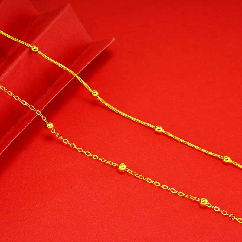 Imitación de oro amarillo collar de joyería fina cadena en forma de O, además de collar de perlas de las mujeres Mori cadena delgada para novia entrega de una sola pieza