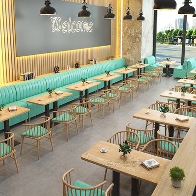 现代甜品奶茶店实木桌椅简约西餐咖啡厅卡座沙发餐饮饭店 餐桌椅|ms