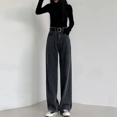秋冬2020新款直筒牛仔裤女装垂感宽松泫雅bf风阔腿老爹拖地长裤子