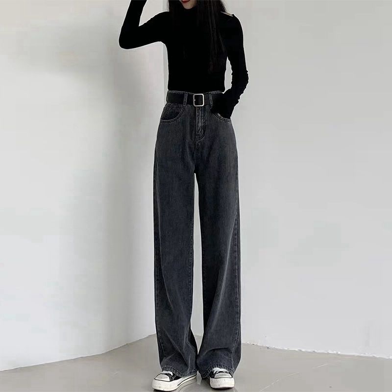 秋冬2020新款直筒牛仔裤女装垂感宽松泫雅bf风阔腿老爹拖地长裤子