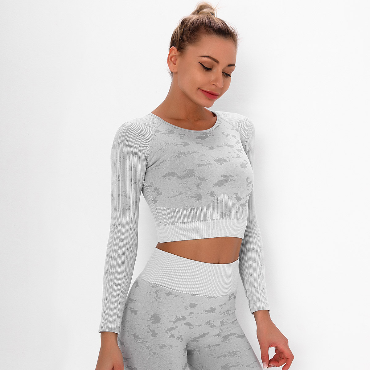 seamless knitted quick-drying long-sleeved running yoga wear NSLX9039
