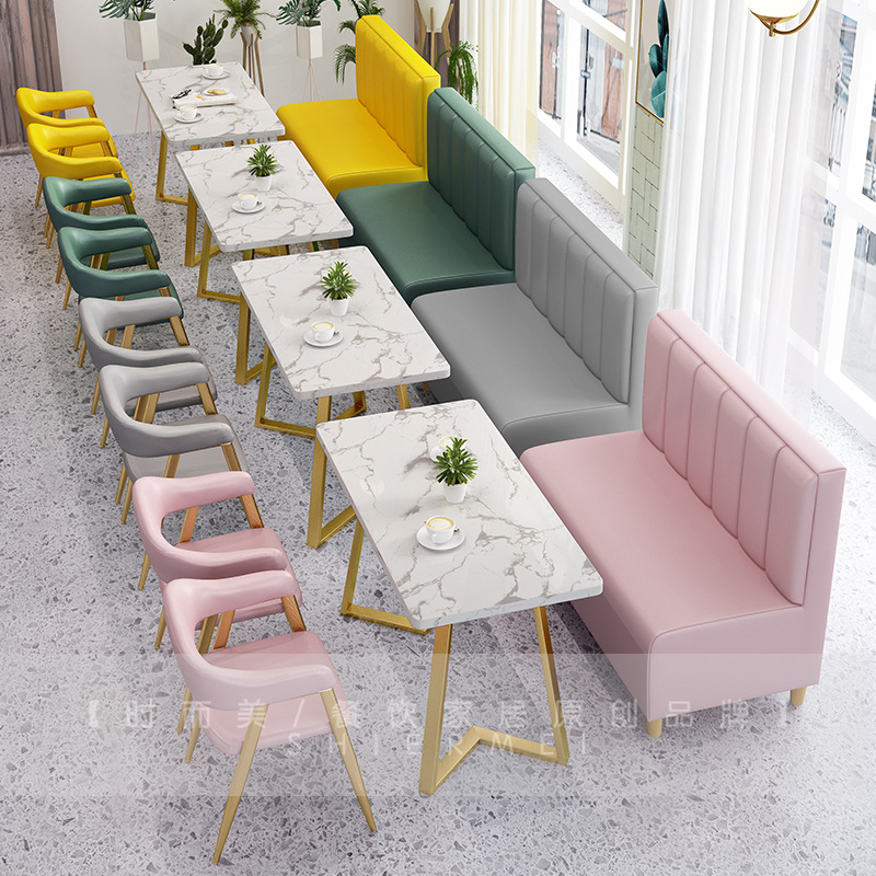 Simple milk tea shop table and Chair net red restaurant cafe card seat sofa food snack shop Dessert table and chair combination