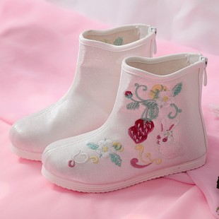 Strawberry Rabbit Girl's Embroidered Shoes Hanfu Children's Boots Children's Summer Breathable Ancient Clothing Ethnic Old Beijing Cloth Boots Performance