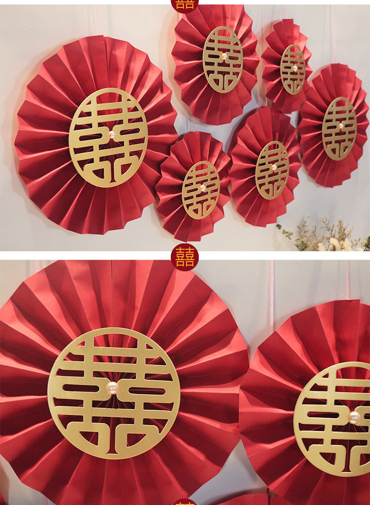 Wholesale Origami Pearl Red Paper Flower Fan Wedding Room Decoration Nihaojewelry display picture 5