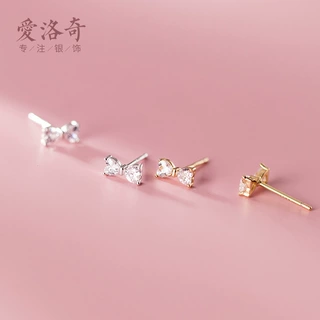 纳兰 s925银耳钉女韩版清新甜美镶钻蝴蝶结少女心白钻耳饰G6854