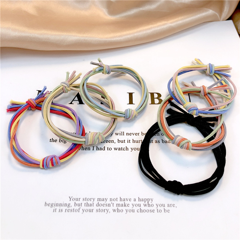 发圈女简约甜美拼色打结基础款扎头橡皮筋日韩少女高弹绑发头绳