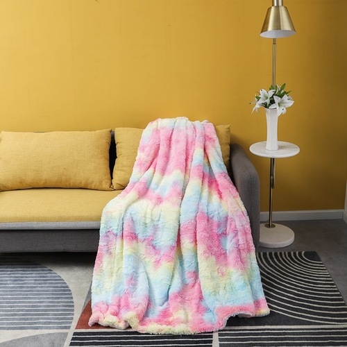 Cross-border hot selling thickened double layer sherpa blanket imitation fur plush back printed tie-dye brushed PV fleece blanket