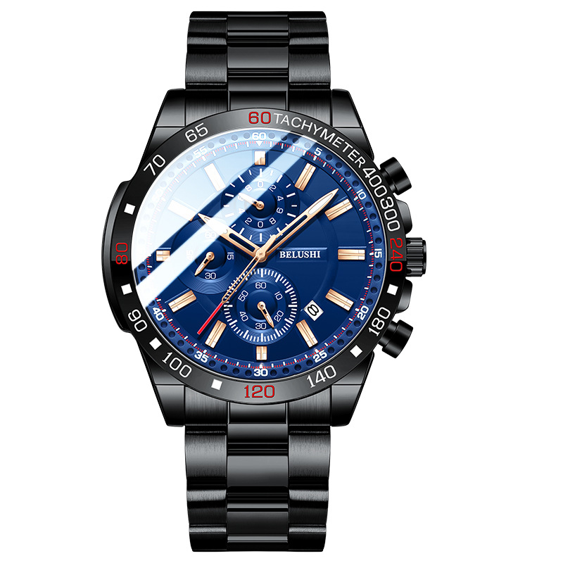 贝罗仕新款多功能男士商务实心表带手表男表时尚夜光手表源头直销