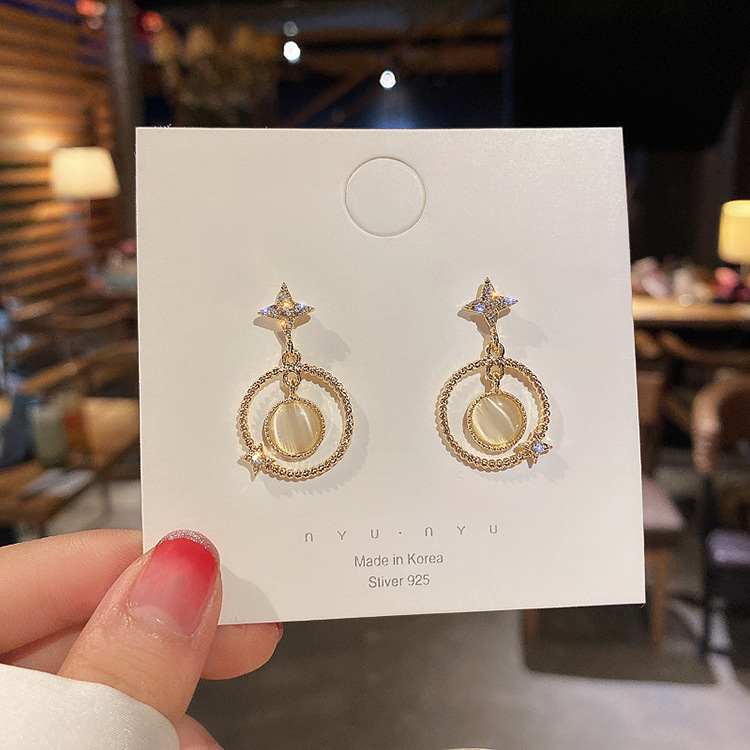 925 Silver Needle Opal Four-pointed Star Korean Fashion Simple And Trendy Earrings display picture 2