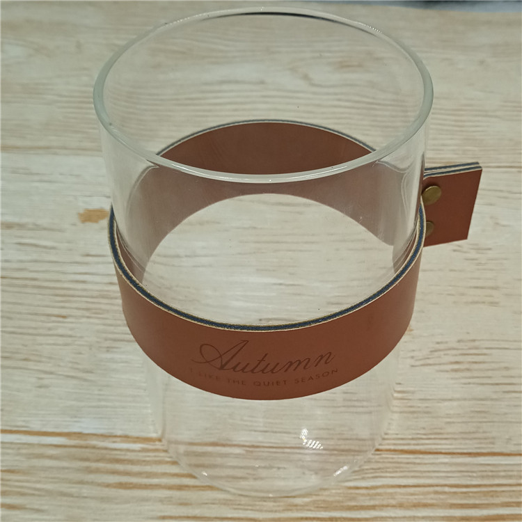 fashion vacuum cup heat insulation Leather sheath glass Leatherwear Cup cover PU Imitation leather tea cup cover Custom manufacturer