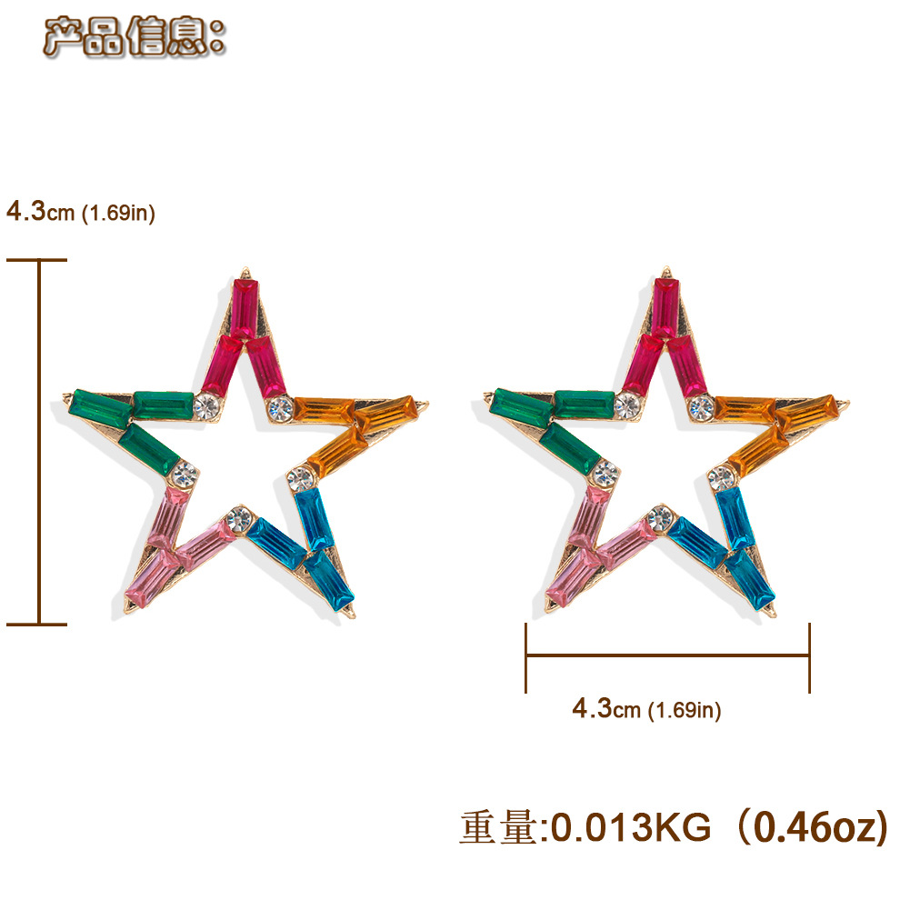High-end Temperament Flash Diamond Five-pointed Star Hollow Earrings Personality Exaggerated Earrings Wholesale Nihaojewelry display picture 22
