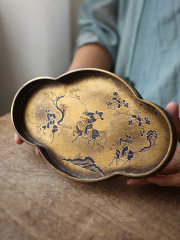 優茶道宋式擬古純銅漆絵壺は手作りの黄銅壺を被って水銅茶盤を作ります。