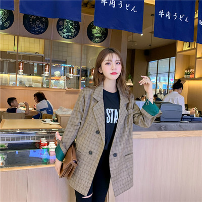 Real shot lattice suit coat Korean Edition Easy 2020 spring and autumn new pattern student Retro Blazer jacket