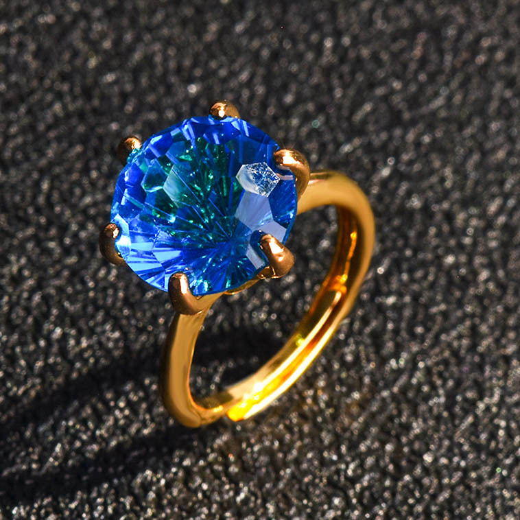 Large Particles Of Firework Cut Citrine Paraiba Sea Blue Ring Pd990 Support Seiko Inlaid Open Ring display picture 1