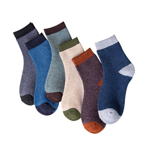 Men's socks thickened mid-calf men's socks winter warm terry towel socks and thread-blocked color cotton men's socks