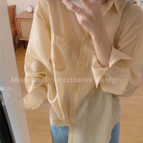 Boutique white chiffon women's long-sleeve shirt  spring and summer new design sunscreen top