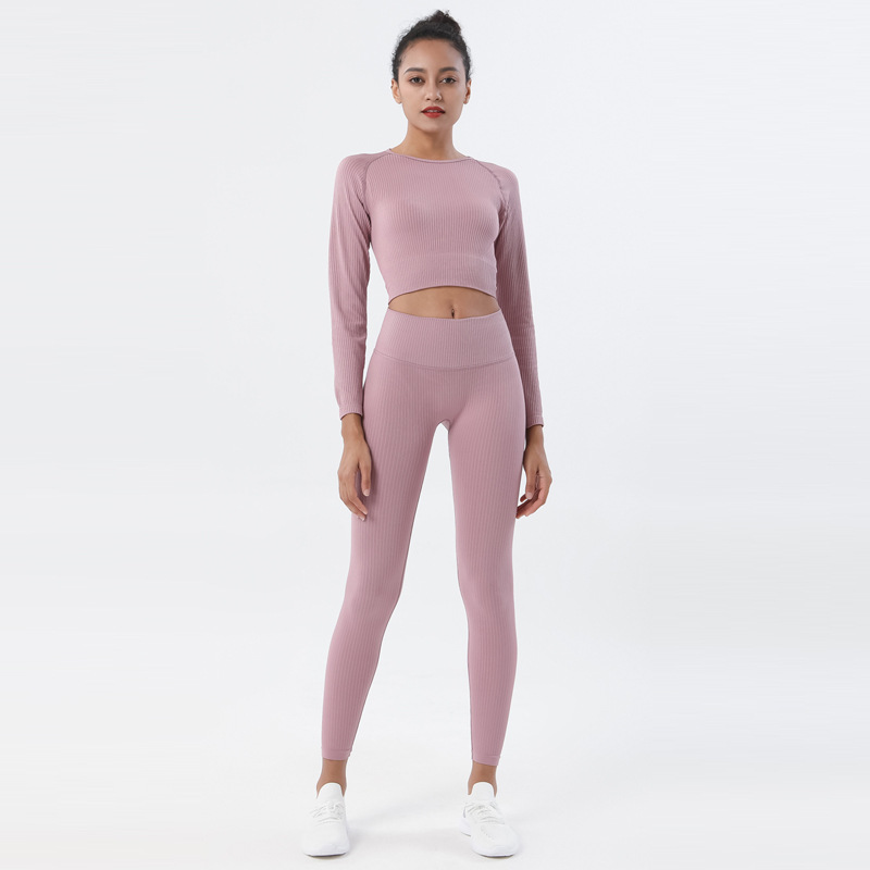 Nuevo europeo y americano Amazon pantalones de yoga de punto sin costuras traje de fitness nylon de secado rápido traje de yoga traje de manga larga mujeres